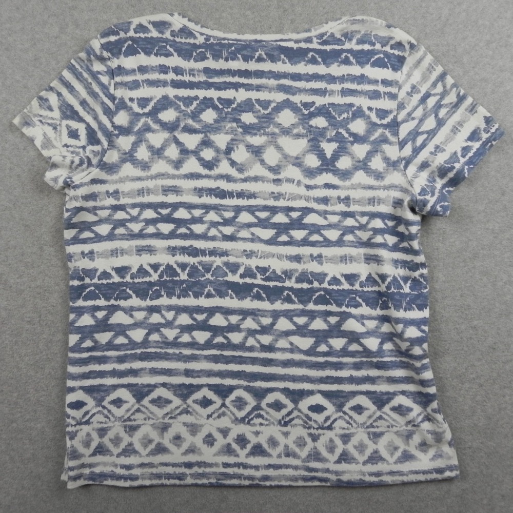 Chico's Shirt Top Womens 3 Casual Scoop Neck Tee Blue Patterned Short Sleeve - Picture 7 of 8